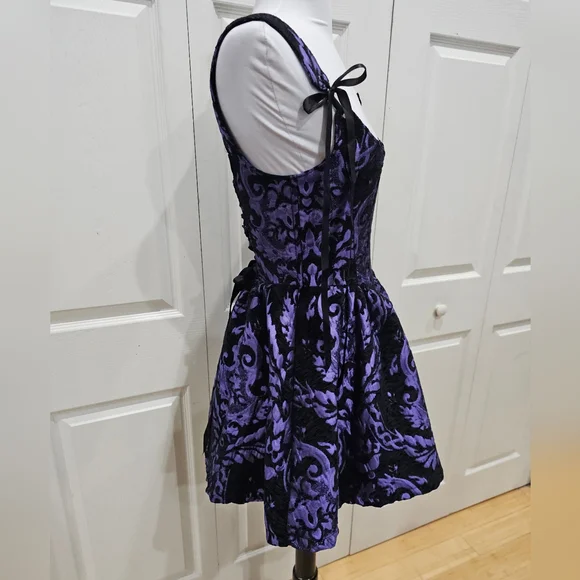 ~SOLD~ Dolls Kill Goth Widow Sultry Sins Black Purple Brocade Corset Dress XS - Picture 4 of 12